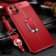 Soft Silicone Gel Leather Snap On Case Cover with Magnetic Finger Ring Stand S01 for Oppo A92s 5G Red