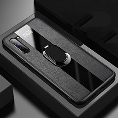 Soft Silicone Gel Leather Snap On Case Cover with Magnetic Finger Ring Stand S01 for Oppo Find X2 Lite Black