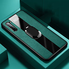 Soft Silicone Gel Leather Snap On Case Cover with Magnetic Finger Ring Stand S01 for Oppo Find X2 Lite Green