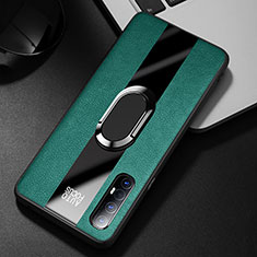 Soft Silicone Gel Leather Snap On Case Cover with Magnetic Finger Ring Stand S01 for Oppo Find X2 Neo Green