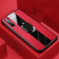 Soft Silicone Gel Leather Snap On Case Cover with Magnetic Finger Ring Stand S01 for Oppo K7 5G Red