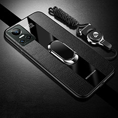 Soft Silicone Gel Leather Snap On Case Cover with Magnetic Finger Ring Stand S01 for Realme GT Neo3 5G Black