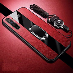 Soft Silicone Gel Leather Snap On Case Cover with Magnetic Finger Ring Stand S01 for Realme X2 Red