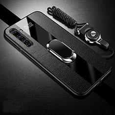Soft Silicone Gel Leather Snap On Case Cover with Magnetic Finger Ring Stand S01 for Realme X50 Pro 5G Black