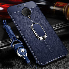 Soft Silicone Gel Leather Snap On Case Cover with Magnetic Finger Ring Stand S01 for Vivo Nex 3 5G Blue