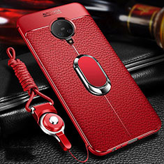 Soft Silicone Gel Leather Snap On Case Cover with Magnetic Finger Ring Stand S01 for Vivo Nex 3 5G Red