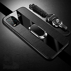 Soft Silicone Gel Leather Snap On Case Cover with Magnetic Finger Ring Stand S01 for Xiaomi Mi 10 Lite Black