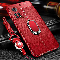 Soft Silicone Gel Leather Snap On Case Cover with Magnetic Finger Ring Stand S01 for Xiaomi Mi 10T 5G Red