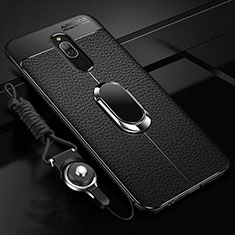 Soft Silicone Gel Leather Snap On Case Cover with Magnetic Finger Ring Stand S01 for Xiaomi Redmi 8 Black