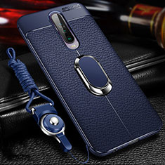 Soft Silicone Gel Leather Snap On Case Cover with Magnetic Finger Ring Stand S01 for Xiaomi Redmi K30 4G Blue