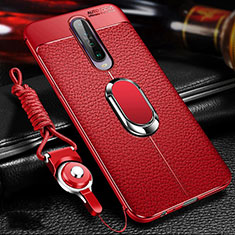 Soft Silicone Gel Leather Snap On Case Cover with Magnetic Finger Ring Stand S01 for Xiaomi Redmi K30 4G Red