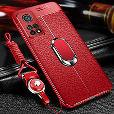 Soft Silicone Gel Leather Snap On Case Cover with Magnetic Finger Ring Stand S01 for Xiaomi Redmi K30S 5G Red