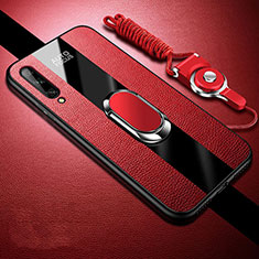 Soft Silicone Gel Leather Snap On Case Cover with Magnetic Finger Ring Stand S02 for Huawei Enjoy 10S Red