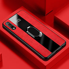 Soft Silicone Gel Leather Snap On Case Cover with Magnetic Finger Ring Stand S02 for Huawei Honor 9X Red