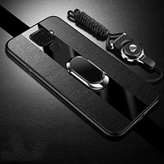 Soft Silicone Gel Leather Snap On Case Cover with Magnetic Finger Ring Stand S02 for Huawei Mate 30 Lite Black