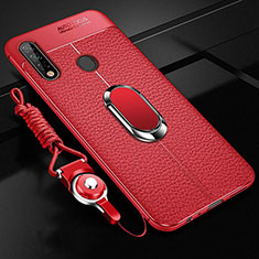 Soft Silicone Gel Leather Snap On Case Cover with Magnetic Finger Ring Stand S02 for Oppo A31 Red