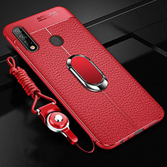 Soft Silicone Gel Leather Snap On Case Cover with Magnetic Finger Ring Stand S02 for Oppo A8 Red