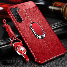 Soft Silicone Gel Leather Snap On Case Cover with Magnetic Finger Ring Stand S02 for Oppo Find X2 Lite Red