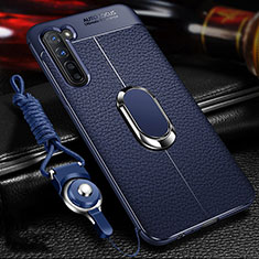 Soft Silicone Gel Leather Snap On Case Cover with Magnetic Finger Ring Stand S02 for Oppo K7 5G Blue