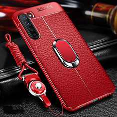 Soft Silicone Gel Leather Snap On Case Cover with Magnetic Finger Ring Stand S02 for Oppo K7 5G Red