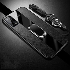 Soft Silicone Gel Leather Snap On Case Cover with Magnetic Finger Ring Stand S02 for Oppo K7x 5G Black