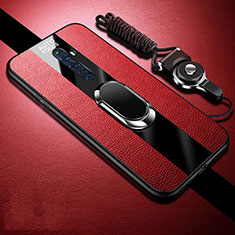 Soft Silicone Gel Leather Snap On Case Cover with Magnetic Finger Ring Stand S02 for Oppo Reno2 Z Red