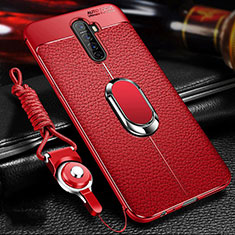 Soft Silicone Gel Leather Snap On Case Cover with Magnetic Finger Ring Stand S02 for Realme X2 Pro Red