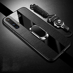 Soft Silicone Gel Leather Snap On Case Cover with Magnetic Finger Ring Stand S02 for Realme X50m 5G Black