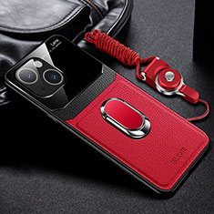 Soft Silicone Gel Leather Snap On Case Cover with Magnetic Finger Ring Stand S03 for Apple iPhone 13 Mini Red