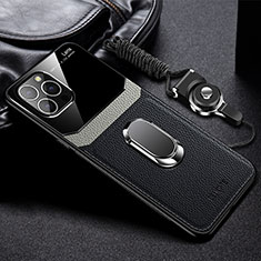 Soft Silicone Gel Leather Snap On Case Cover with Magnetic Finger Ring Stand S03 for Apple iPhone 13 Pro Max Black