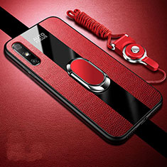 Soft Silicone Gel Leather Snap On Case Cover with Magnetic Finger Ring Stand S03 for Huawei Enjoy 10e Red
