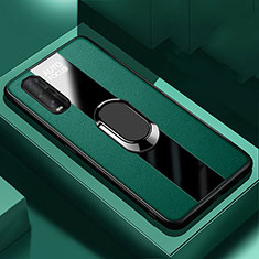 Soft Silicone Gel Leather Snap On Case Cover with Magnetic Finger Ring Stand S03 for Oppo Find X2 Green