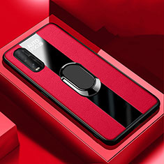 Soft Silicone Gel Leather Snap On Case Cover with Magnetic Finger Ring Stand S03 for Oppo Find X2 Red