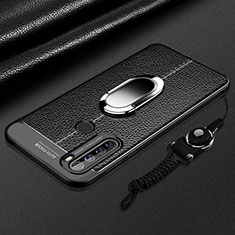 Soft Silicone Gel Leather Snap On Case Cover with Magnetic Finger Ring Stand S03 for Xiaomi Redmi Note 8 Black