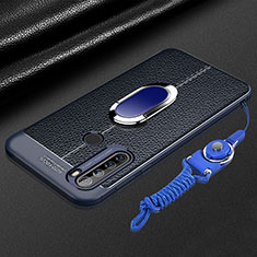Soft Silicone Gel Leather Snap On Case Cover with Magnetic Finger Ring Stand S03 for Xiaomi Redmi Note 8T Blue