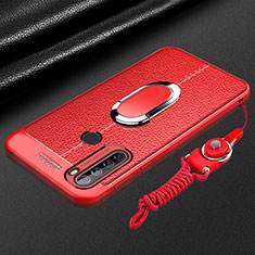 Soft Silicone Gel Leather Snap On Case Cover with Magnetic Finger Ring Stand S03 for Xiaomi Redmi Note 8T Red