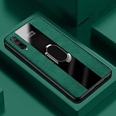 Soft Silicone Gel Leather Snap On Case Cover with Magnetic Finger Ring Stand S04 for Huawei P Smart Pro (2019) Green