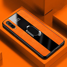 Soft Silicone Gel Leather Snap On Case Cover with Magnetic Finger Ring Stand S04 for Huawei P Smart Pro (2019) Orange