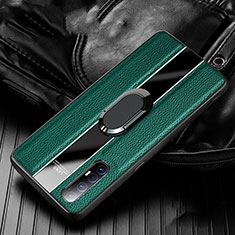 Soft Silicone Gel Leather Snap On Case Cover with Magnetic Finger Ring Stand S04 for Oppo Reno3 Pro Green