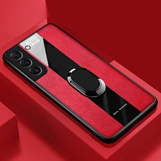 Soft Silicone Gel Leather Snap On Case Cover with Magnetic Finger Ring Stand S04 for Samsung Galaxy S22 5G Red