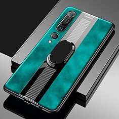 Soft Silicone Gel Leather Snap On Case Cover with Magnetic Finger Ring Stand S04 for Xiaomi Mi 10 Pro Green