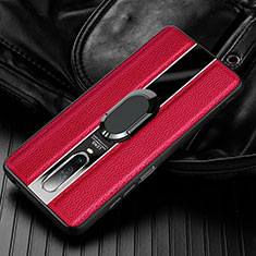 Soft Silicone Gel Leather Snap On Case Cover with Magnetic Finger Ring Stand S04 for Xiaomi Poco X2 Red