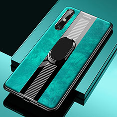 Soft Silicone Gel Leather Snap On Case Cover with Magnetic Finger Ring Stand S05 for Huawei Enjoy 10e Green