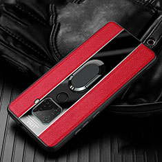Soft Silicone Gel Leather Snap On Case Cover with Magnetic Finger Ring Stand S05 for Huawei Nova 5z Red