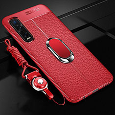 Soft Silicone Gel Leather Snap On Case Cover with Magnetic Finger Ring Stand S05 for Oppo Find X2 Pro Red