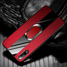 Soft Silicone Gel Leather Snap On Case Cover with Magnetic Finger Ring Stand S06 for Huawei Honor 9X Red