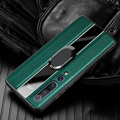 Soft Silicone Gel Leather Snap On Case Cover with Magnetic Finger Ring Stand S06 for Xiaomi Mi 10 Pro Green