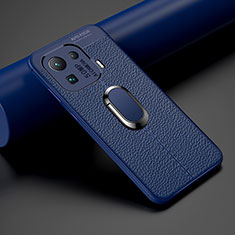 Soft Silicone Gel Leather Snap On Case Cover with Magnetic Finger Ring Stand S07 for Xiaomi Mi 11 Pro 5G Blue