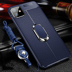 Soft Silicone Gel Leather Snap On Case Cover with Magnetic Finger Ring Stand T01 for Apple iPhone 11 Blue