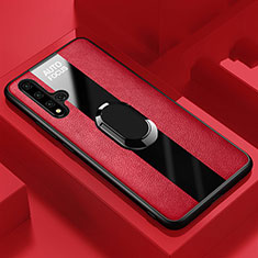 Soft Silicone Gel Leather Snap On Case Cover with Magnetic Finger Ring Stand T01 for Huawei Honor 20 Pro Red
